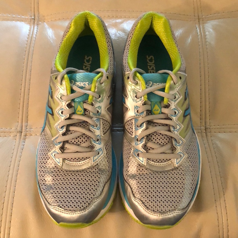 Gently Used ASICS Running Shoe, Blue and Green